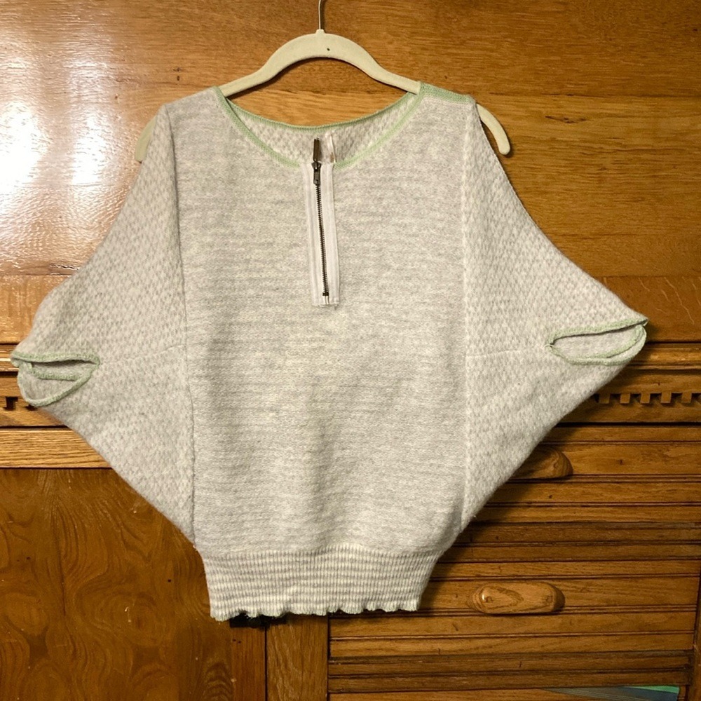 Free People Gray Mint Lamb Wool Rabbit Hair Batwing Quarter Zip Knit Top S/M